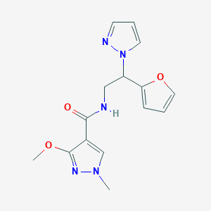 molecular formula C15H17N5O3 B3004861 N-(2-(furan-2-yl)-2-(1H-pyrazol-1-yl)ethyl)-3-methoxy-1-methyl-1H-pyrazole-4-carboxamide CAS No. 2034274-88-7