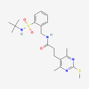 molecular formula C21H30N4O3S2 B3004863 N-[[2-(tert-butylsulfamoyl)phenyl]methyl]-3-(4,6-dimethyl-2-methylsulfanylpyrimidin-5-yl)propanamide CAS No. 1223250-67-6
