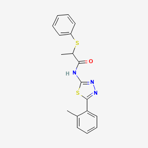 molecular formula C18H17N3OS2 B3004917 2-(phenylthio)-N-(5-(o-tolyl)-1,3,4-thiadiazol-2-yl)propanamide CAS No. 394234-70-9