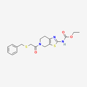 molecular formula C18H21N3O3S2 B3004924 Ethyl (5-(2-(benzylthio)acetyl)-4,5,6,7-tetrahydrothiazolo[5,4-c]pyridin-2-yl)carbamate CAS No. 1351612-00-4