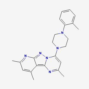 molecular formula C23H26N6 B3004929 2,8,10-Trimethyl-4-(4-(o-tolyl)piperazin-1-yl)pyrido[2',3':3,4]pyrazolo[1,5-a]pyrimidine CAS No. 896804-77-6