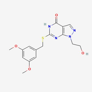 molecular formula C16H18N4O4S B3004948 6-((3,5-dimethoxybenzyl)thio)-1-(2-hydroxyethyl)-1H-pyrazolo[3,4-d]pyrimidin-4(5H)-one CAS No. 946255-30-7