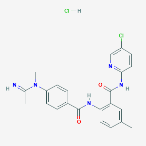 molecular formula C23H23Cl2N5O2 B3004949 N-(5-氯吡啶-2-基)-2-[[4-[乙亚胺酰(甲基)氨基]苯甲酰]氨基]-5-甲基苯甲酰胺;盐酸盐 CAS No. 2170311-55-2