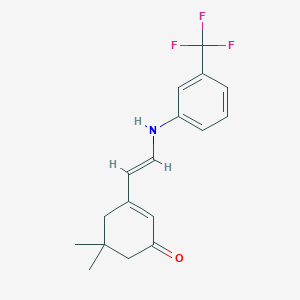 molecular formula C17H18F3NO B3004951 5,5-dimethyl-3-[(E)-2-[3-(trifluoromethyl)anilino]ethenyl]cyclohex-2-en-1-one CAS No. 338759-32-3