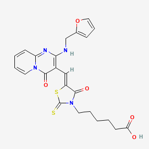 (Z)-6-(5-((2-((furan-2-ylmethyl)amino)-4-oxo-4H-pyrido[1,2-a]pyrimidin-3-yl)methylene)-4-oxo-2-thioxothiazolidin-3-yl)hexanoic acid