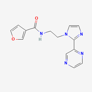molecular formula C14H13N5O2 B3004985 N-(2-(2-(pyrazin-2-yl)-1H-imidazol-1-yl)ethyl)furan-3-carboxamide CAS No. 2034477-08-0