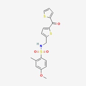 molecular formula C18H17NO4S3 B3004989 4-methoxy-2-methyl-N-((5-(thiophene-2-carbonyl)thiophen-2-yl)methyl)benzenesulfonamide CAS No. 1421465-71-5