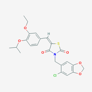 molecular formula C23H22ClNO6S B300500 3-[(6-Chloro-1,3-benzodioxol-5-yl)methyl]-5-(3-ethoxy-4-isopropoxybenzylidene)-1,3-thiazolidine-2,4-dione 