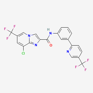 molecular formula C21H11ClF6N4O B3005004 8-chloro-6-(trifluoromethyl)-N-{3-[5-(trifluoromethyl)pyridin-2-yl]phenyl}imidazo[1,2-a]pyridine-2-carboxamide CAS No. 1092346-25-2