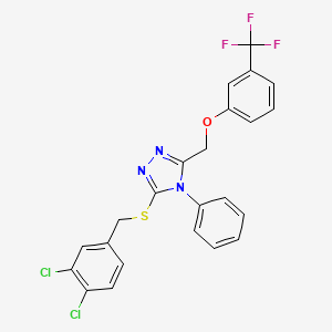 molecular formula C23H16Cl2F3N3OS B3005017 3-[(3,4-dichlorobenzyl)sulfanyl]-4-phenyl-5-{[3-(trifluoromethyl)phenoxy]methyl}-4H-1,2,4-triazole CAS No. 383145-80-0