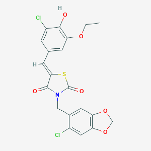 molecular formula C20H15Cl2NO6S B300502 3-[(6-Chloro-1,3-benzodioxol-5-yl)methyl]-5-(3-chloro-5-ethoxy-4-hydroxybenzylidene)-1,3-thiazolidine-2,4-dione 