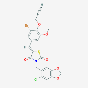 molecular formula C22H15BrClNO6S B300503 5-[3-Bromo-5-methoxy-4-(2-propynyloxy)benzylidene]-3-[(6-chloro-1,3-benzodioxol-5-yl)methyl]-1,3-thiazolidine-2,4-dione 