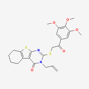 molecular formula C24H26N2O5S2 B3005039 2-[2-Oxo-2-(3,4,5-trimethoxyphenyl)ethyl]sulfanyl-3-prop-2-enyl-5,6,7,8-tetrahydro-[1]benzothiolo[2,3-d]pyrimidin-4-one CAS No. 314244-67-2