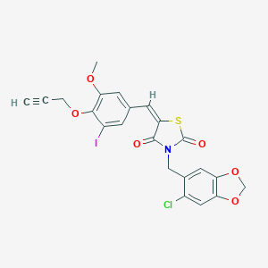 molecular formula C22H15ClINO6S B300505 3-[(6-Chloro-1,3-benzodioxol-5-yl)methyl]-5-[3-iodo-5-methoxy-4-(2-propynyloxy)benzylidene]-1,3-thiazolidine-2,4-dione 