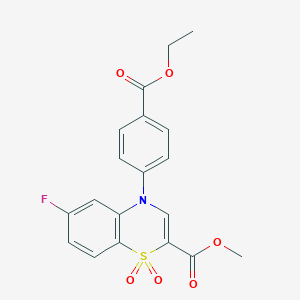 molecular formula C19H16FNO6S B3005053 methyl 4-[4-(ethoxycarbonyl)phenyl]-6-fluoro-4H-1,4-benzothiazine-2-carboxylate 1,1-dioxide CAS No. 1357703-28-6