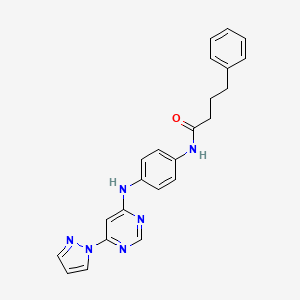 molecular formula C23H22N6O B3005054 N-(4-((6-(1H-pyrazol-1-yl)pyrimidin-4-yl)amino)phenyl)-4-phenylbutanamide CAS No. 1171201-15-2