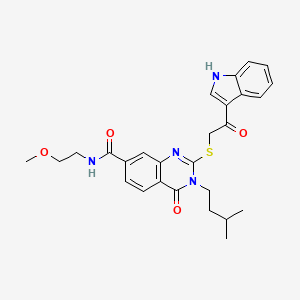 molecular formula C27H30N4O4S B3005067 2-((2-(1H-indol-3-yl)-2-oxoethyl)thio)-3-isopentyl-N-(2-methoxyethyl)-4-oxo-3,4-dihydroquinazoline-7-carboxamide CAS No. 1113139-62-0