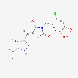 molecular formula C22H17ClN2O4S B300507 (5Z)-3-[(6-chloro-1,3-benzodioxol-5-yl)methyl]-5-[(7-ethyl-1H-indol-3-yl)methylidene]-1,3-thiazolidine-2,4-dione 
