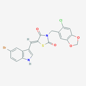 molecular formula C20H12BrClN2O4S B300508 (5Z)-5-[(5-bromo-1H-indol-3-yl)methylidene]-3-[(6-chloro-1,3-benzodioxol-5-yl)methyl]-1,3-thiazolidine-2,4-dione 
