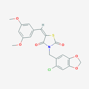 molecular formula C20H16ClNO6S B300510 3-[(6-Chloro-1,3-benzodioxol-5-yl)methyl]-5-(3,5-dimethoxybenzylidene)-1,3-thiazolidine-2,4-dione 