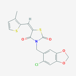 molecular formula C17H12ClNO4S2 B300511 (5E)-3-[(6-chloro-1,3-benzodioxol-5-yl)methyl]-5-[(3-methylthiophen-2-yl)methylidene]-1,3-thiazolidine-2,4-dione 