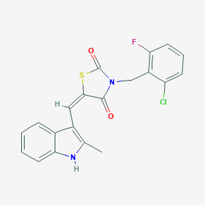 molecular formula C20H14ClFN2O2S B300512 (5E)-3-[(2-chloro-6-fluorophenyl)methyl]-5-[(2-methyl-1H-indol-3-yl)methylidene]-1,3-thiazolidine-2,4-dione 
