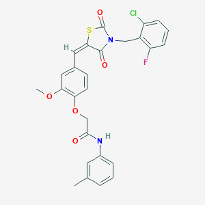 molecular formula C27H22ClFN2O5S B300515 2-(4-{[3-(2-chloro-6-fluorobenzyl)-2,4-dioxo-1,3-thiazolidin-5-ylidene]methyl}-2-methoxyphenoxy)-N-(3-methylphenyl)acetamide 
