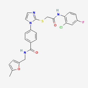 molecular formula C24H20ClFN4O3S B3005154 4-(2-((2-((2-chloro-4-fluorophenyl)amino)-2-oxoethyl)thio)-1H-imidazol-1-yl)-N-((5-methylfuran-2-yl)methyl)benzamide CAS No. 1207025-14-6