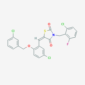 molecular formula C24H15Cl3FNO3S B300517 5-{5-Chloro-2-[(3-chlorobenzyl)oxy]benzylidene}-3-(2-chloro-6-fluorobenzyl)-1,3-thiazolidine-2,4-dione 