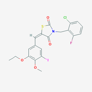 molecular formula C20H16ClFINO4S B300519 3-(2-Chloro-6-fluorobenzyl)-5-(3-ethoxy-5-iodo-4-methoxybenzylidene)-1,3-thiazolidine-2,4-dione 