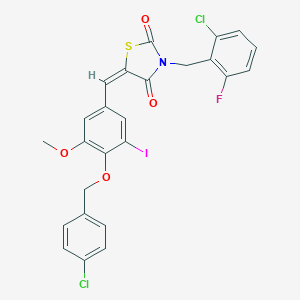 molecular formula C25H17Cl2FINO4S B300521 5-{4-[(4-Chlorobenzyl)oxy]-3-iodo-5-methoxybenzylidene}-3-(2-chloro-6-fluorobenzyl)-1,3-thiazolidine-2,4-dione 