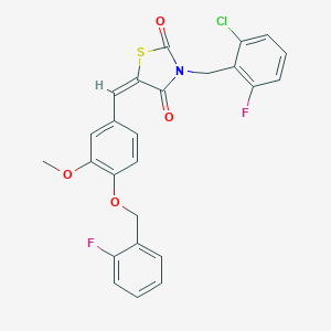 molecular formula C25H18ClF2NO4S B300523 3-(2-Chloro-6-fluorobenzyl)-5-{4-[(2-fluorobenzyl)oxy]-3-methoxybenzylidene}-1,3-thiazolidine-2,4-dione 