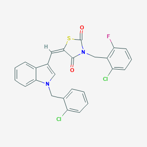 molecular formula C26H17Cl2FN2O2S B300524 5-{[1-(2-chlorobenzyl)-1H-indol-3-yl]methylene}-3-(2-chloro-6-fluorobenzyl)-1,3-thiazolidine-2,4-dione 