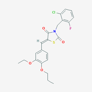 molecular formula C22H21ClFNO4S B300527 3-(2-Chloro-6-fluorobenzyl)-5-(3-ethoxy-4-propoxybenzylidene)-1,3-thiazolidine-2,4-dione 