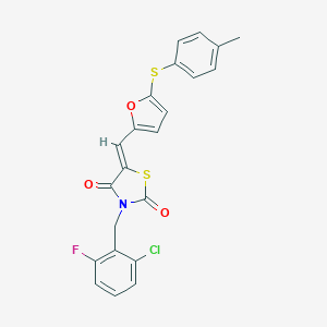 molecular formula C22H15ClFNO3S2 B300528 3-(2-Chloro-6-fluorobenzyl)-5-({5-[(4-methylphenyl)sulfanyl]-2-furyl}methylene)-1,3-thiazolidine-2,4-dione 