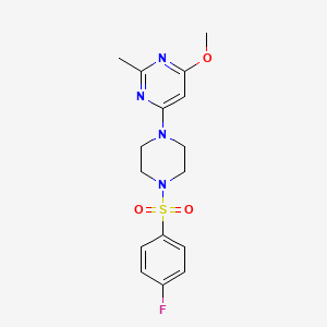 molecular formula C16H19FN4O3S B3005331 4-(4-((4-Fluorophenyl)sulfonyl)piperazin-1-yl)-6-methoxy-2-methylpyrimidine CAS No. 946232-33-3