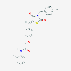 molecular formula C27H24N2O4S B300534 2-(4-{[3-(4-methylbenzyl)-2,4-dioxo-1,3-thiazolidin-5-ylidene]methyl}phenoxy)-N-(2-methylphenyl)acetamide 