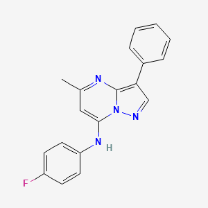 molecular formula C19H15FN4 B3005345 N-(4-fluorophenyl)-5-methyl-3-phenylpyrazolo[1,5-a]pyrimidin-7-amine CAS No. 877803-86-6