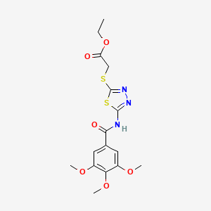 molecular formula C16H19N3O6S2 B3005349 Ethyl 2-((5-(3,4,5-trimethoxybenzamido)-1,3,4-thiadiazol-2-yl)thio)acetate CAS No. 392318-56-8