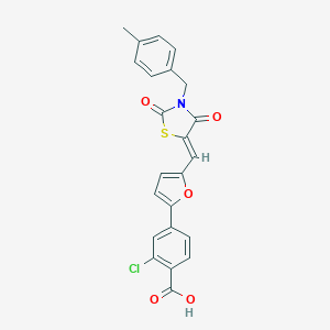 molecular formula C23H16ClNO5S B300535 2-Chloro-4-(5-{[3-(4-methylbenzyl)-2,4-dioxo-1,3-thiazolidin-5-ylidene]methyl}-2-furyl)benzoic acid 