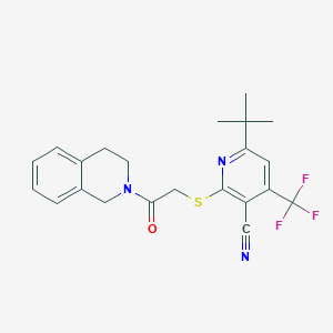 molecular formula C22H22F3N3OS B3005358 6-(叔丁基)-2-({2-[3,4-二氢-2(1H)-异喹啉基]-2-氧代乙基}硫代)-4-(三氟甲基)烟腈 CAS No. 625377-41-5