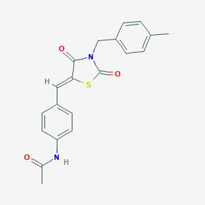 molecular formula C20H18N2O3S B300540 N-(4-{[3-(4-methylbenzyl)-2,4-dioxo-1,3-thiazolidin-5-ylidene]methyl}phenyl)acetamide 