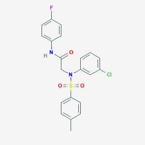 molecular formula C21H18ClFN2O3S B300542 2-{3-chloro[(4-methylphenyl)sulfonyl]anilino}-N-(4-fluorophenyl)acetamide 