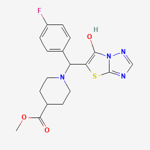 molecular formula C18H19FN4O3S B3005421 Methyl 1-((4-fluorophenyl)(6-hydroxythiazolo[3,2-b][1,2,4]triazol-5-yl)methyl)piperidine-4-carboxylate CAS No. 868220-14-8
