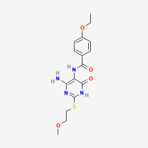 B3005469 N-(4-amino-2-((2-methoxyethyl)thio)-6-oxo-1,6-dihydropyrimidin-5-yl)-4-ethoxybenzamide CAS No. 872597-69-8