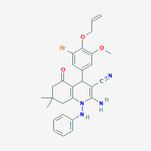 molecular formula C28H29BrN4O3 B300547 4-[4-(Allyloxy)-3-bromo-5-methoxyphenyl]-2-amino-1-anilino-7,7-dimethyl-5-oxo-1,4,5,6,7,8-hexahydro-3-quinolinecarbonitrile 
