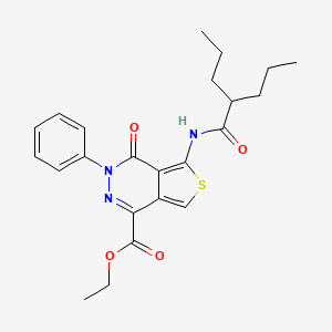 molecular formula C23H27N3O4S B3005474 Ethyl 4-oxo-3-phenyl-5-(2-propylpentanoylamino)thieno[3,4-d]pyridazine-1-carboxylate CAS No. 851946-78-6