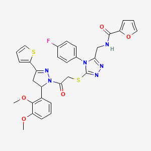 molecular formula C31H27FN6O5S2 B3005479 N-((5-((2-(5-(2,3-dimethoxyphenyl)-3-(thiophen-2-yl)-4,5-dihydro-1H-pyrazol-1-yl)-2-oxoethyl)thio)-4-(4-fluorophenyl)-4H-1,2,4-triazol-3-yl)methyl)furan-2-carboxamide CAS No. 393586-00-0