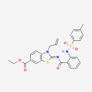 molecular formula C27H25N3O5S2 B3005489 Ethyl 2-[2-[(4-methylphenyl)sulfonylamino]benzoyl]imino-3-prop-2-enyl-1,3-benzothiazole-6-carboxylate CAS No. 865174-76-1