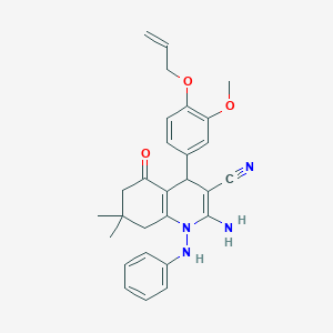molecular formula C28H30N4O3 B300549 4-[4-(Allyloxy)-3-methoxyphenyl]-2-amino-1-anilino-7,7-dimethyl-5-oxo-1,4,5,6,7,8-hexahydro-3-quinolinecarbonitrile 